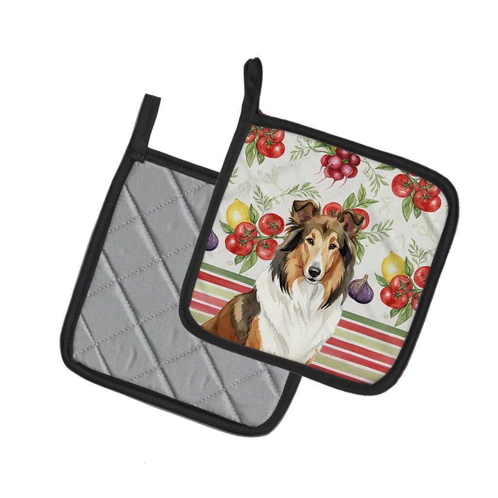 Sable Collie Vegetables Pot Holder Set of 2 Heat Resistant Quilted Hot Pads 7.5 x 7.5 Inch, Insulated Kitchen Trivets for Cooking & Baking