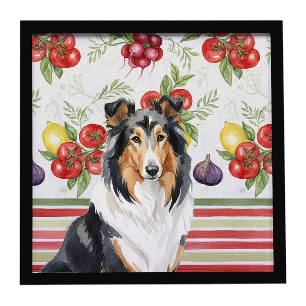 Tricolor Collie Vegetables Framed Metal Print Bathroom, Kitchen, Office, Home Decor Wall Art Ready to Hang, Square, 8X8