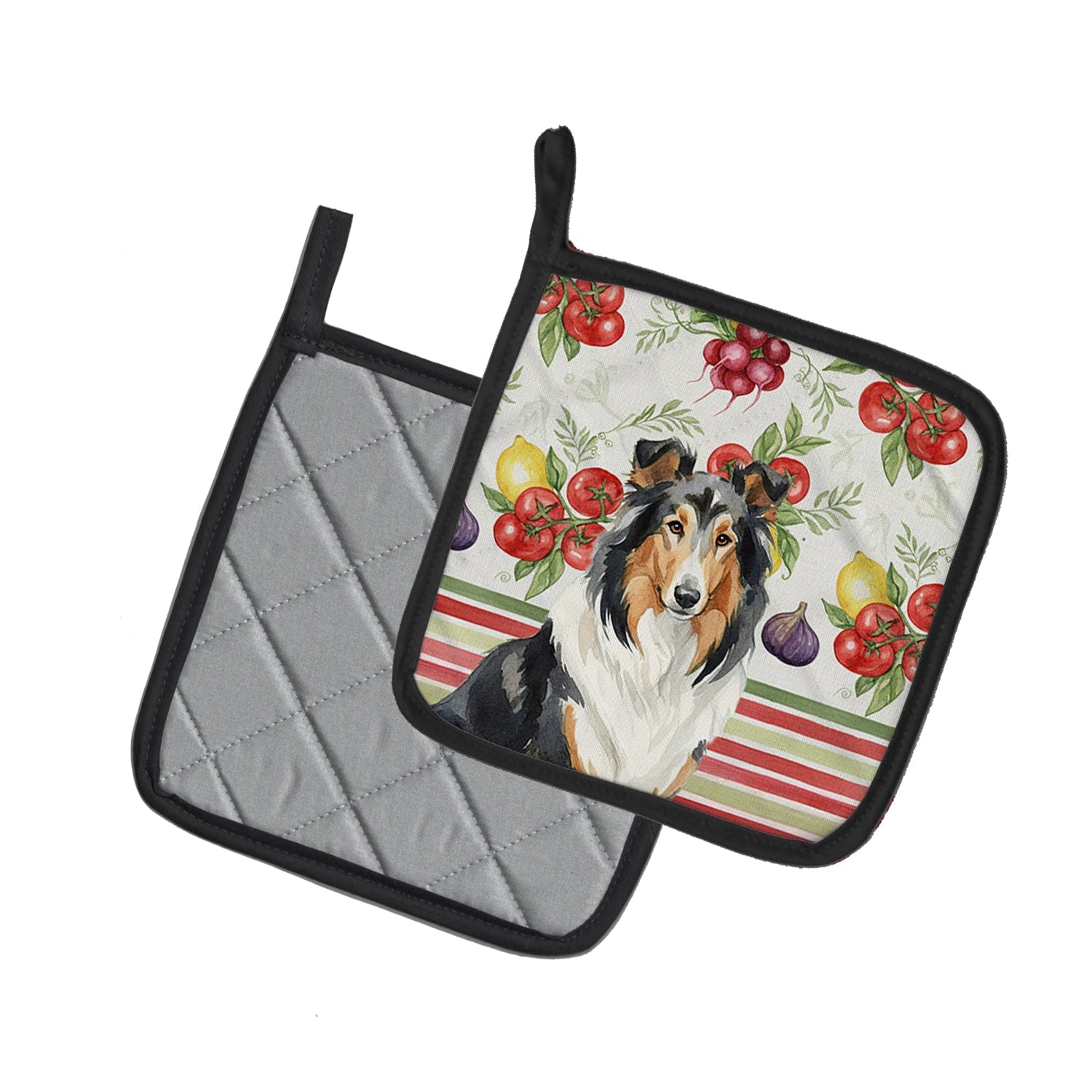Tricolor Collie Vegetables Pot Holder Set of 2 Heat Resistant Quilted Hot Pads 7.5 x 7.5 Inch, Insulated Kitchen Trivets for Cooking & Baking