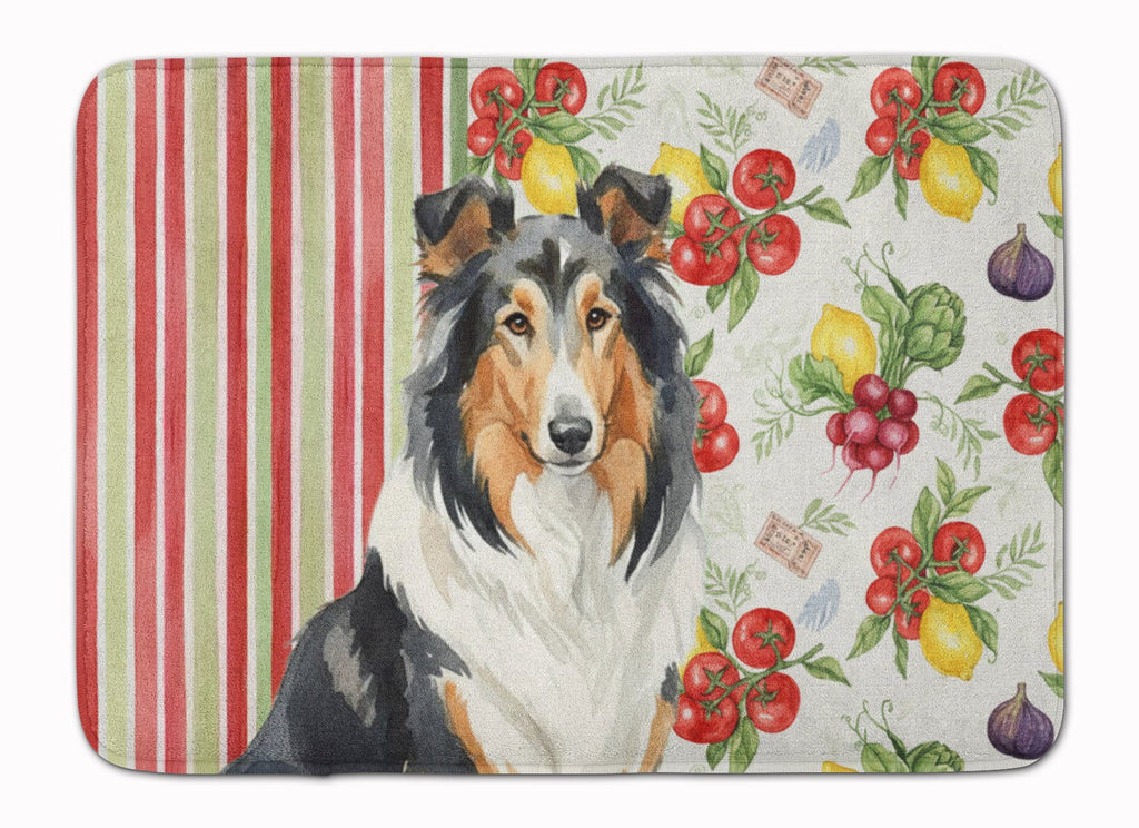 Tricolor Collie Vegetables Memory Foam Kitchen Mat Machine Washable Anti-Fatigue Cushion Comfort Bath or Kitchen Rug