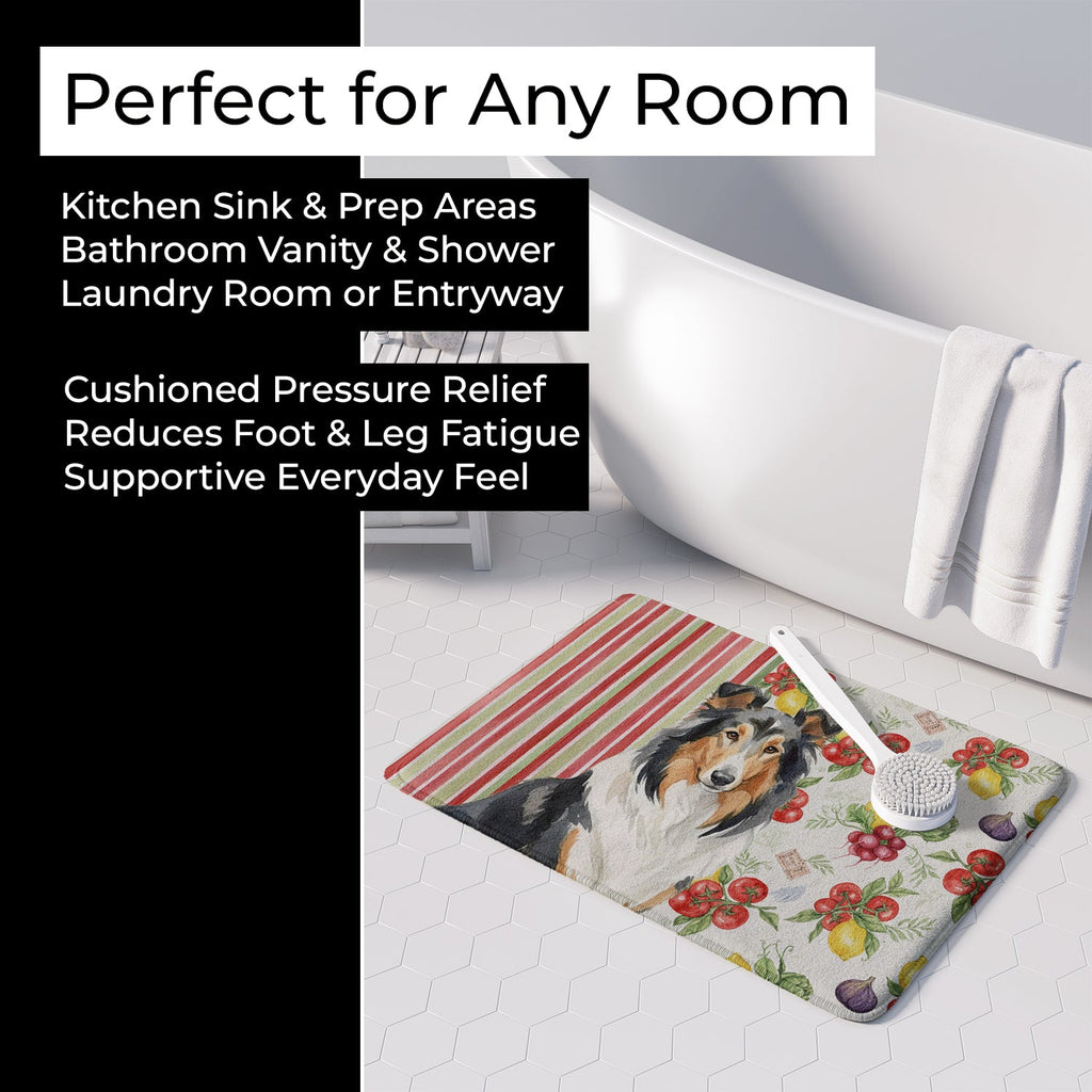 Tricolor Collie Vegetables Memory Foam Kitchen Mat Machine Washable Anti-Fatigue Cushion Comfort Bath or Kitchen Rug