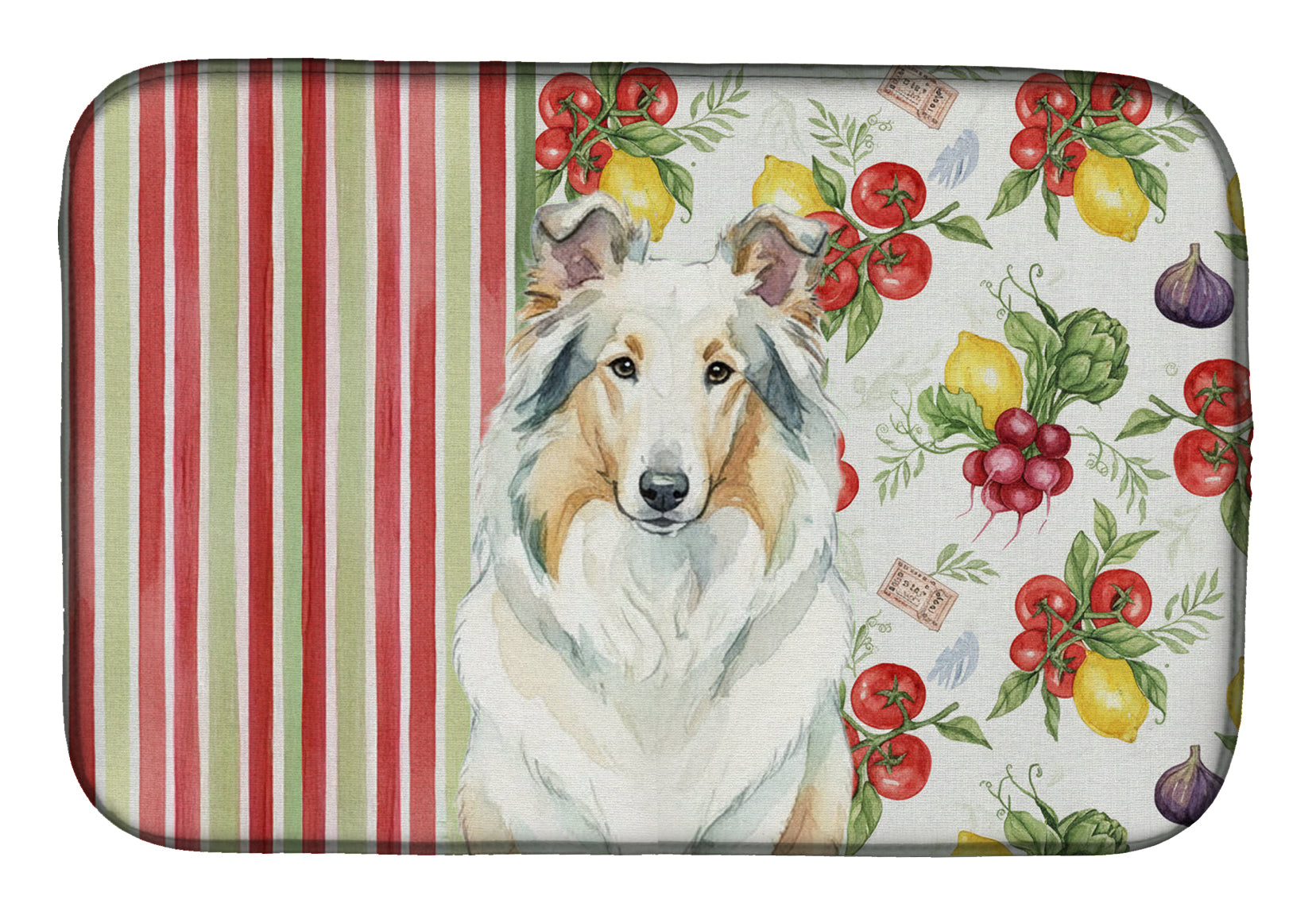 White Collie Vegetables Dish Drying Mat Absorbent Dish Drying Mat Pad for Kitchen Counter Dish Drainer Mat for Countertop, 14 x 21", Multicolor