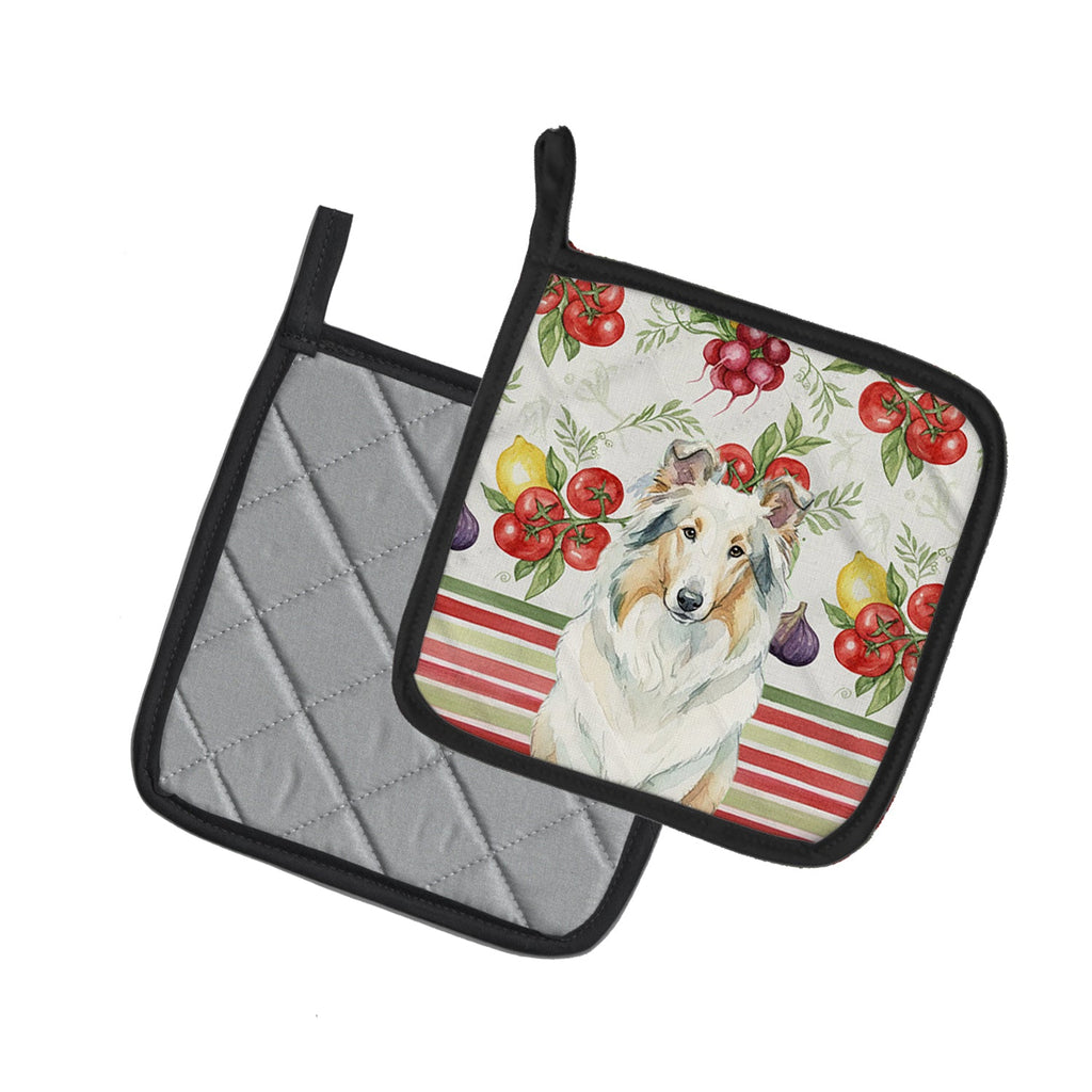 White Collie Vegetables Pot Holder Set of 2 Heat Resistant Quilted Hot Pads 7.5 x 7.5 Inch, Insulated Kitchen Trivets for Cooking & Baking