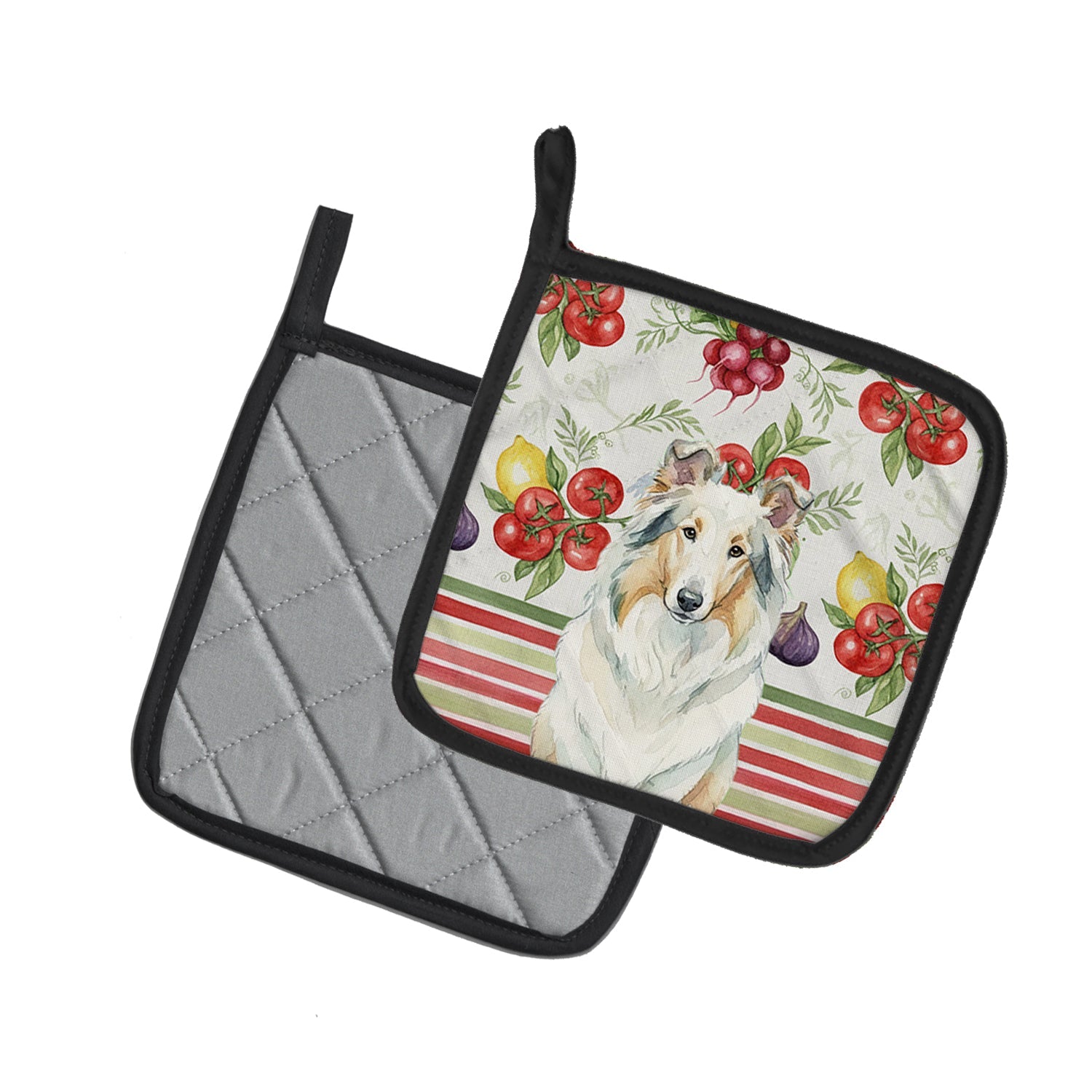 White Collie Vegetables Pot Holder Set of 2 Heat Resistant Quilted Hot Pads 7.5 x 7.5 Inch, Insulated Kitchen Trivets for Cooking & Baking