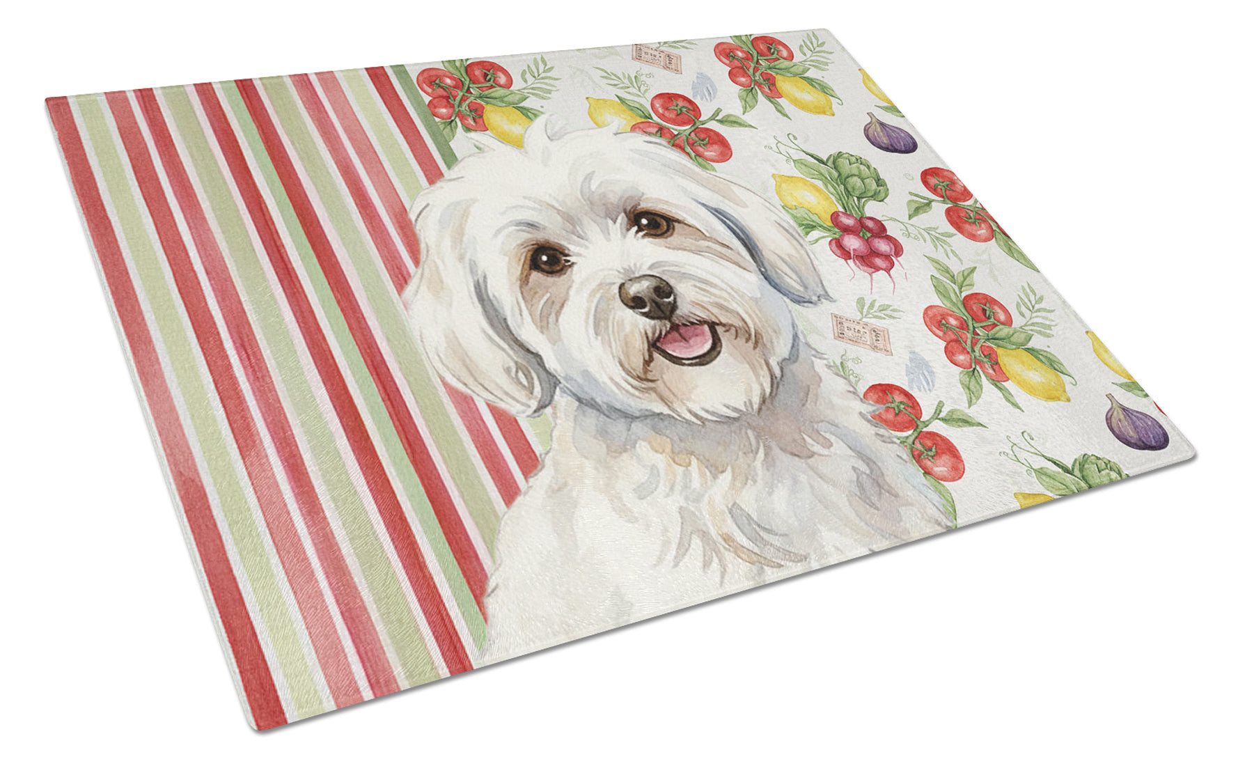 Coton de Tulear Vegetables Cutting Board Tempered Glass Kitchen Cutting Surface, Heat Resistant Chopping, Non-Slip Feet, Food Prep & Serving