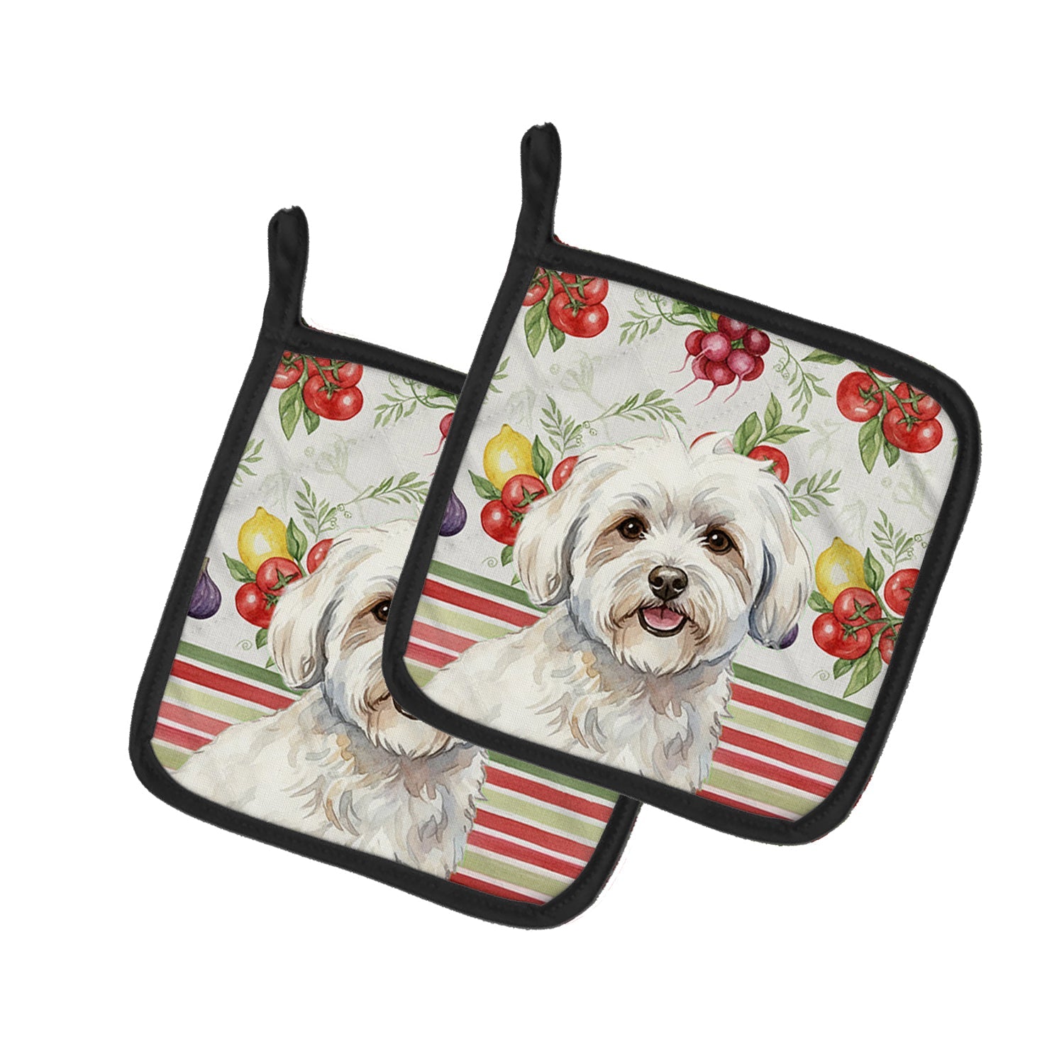 Coton de Tulear Vegetables Pot Holder Set of 2 Heat Resistant Quilted Hot Pads 7.5 x 7.5 Inch, Insulated Kitchen Trivets for Cooking & Baking
