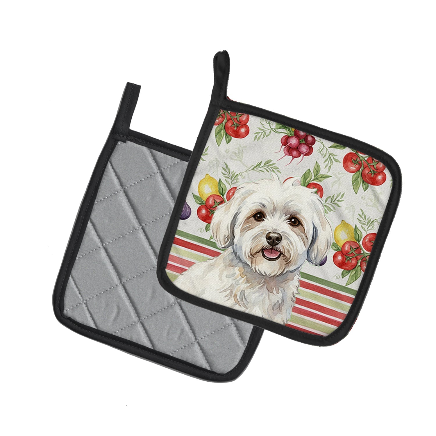 Coton de Tulear Vegetables Pot Holder Set of 2 Heat Resistant Quilted Hot Pads 7.5 x 7.5 Inch, Insulated Kitchen Trivets for Cooking & Baking