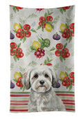 White with Gray Coton de Tulear Vegetables Kitchen Towel Velour Plush Front and Cotton Loop Back Machine Washable