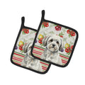 White with Gray Coton de Tulear Vegetables Pot Holder Set of 2 Heat Resistant Quilted Hot Pads 7.5 x 7.5 Inch, Insulated Kitchen Trivets for Cooking & Baking
