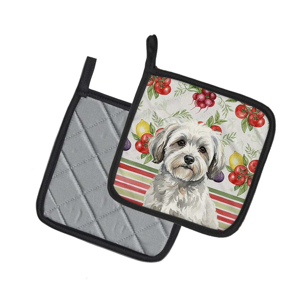 White with Gray Coton de Tulear Vegetables Pot Holder Set of 2 Heat Resistant Quilted Hot Pads 7.5 x 7.5 Inch, Insulated Kitchen Trivets for Cooking & Baking