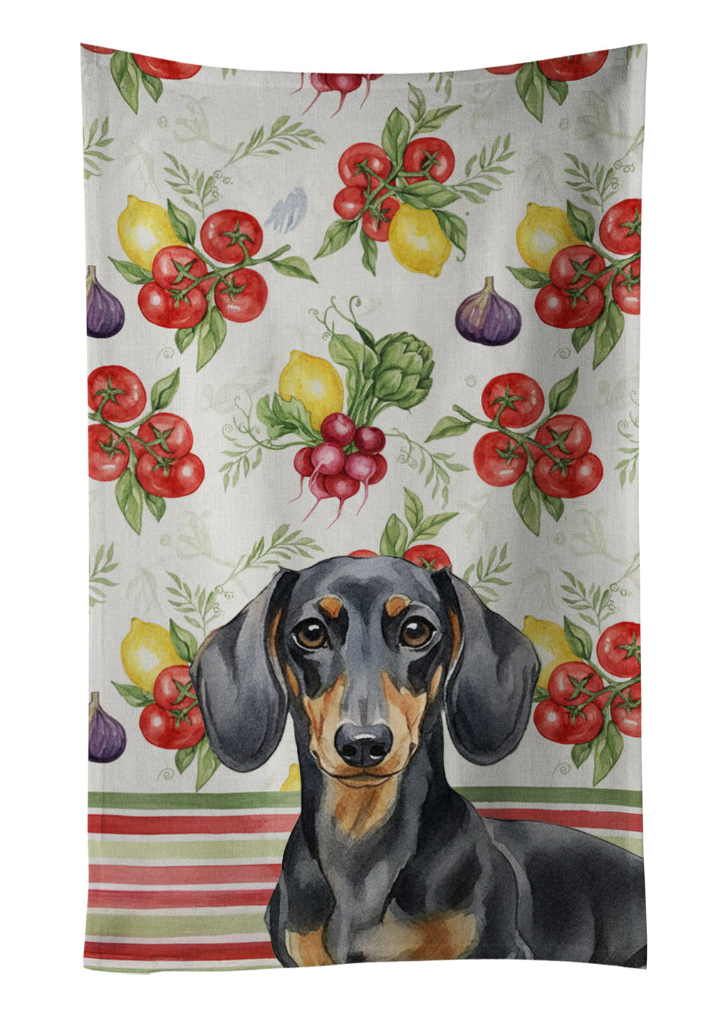 Black and Tan Dachshund Vegetables Kitchen Towel Velour Plush Front and Cotton Loop Back Machine Washable