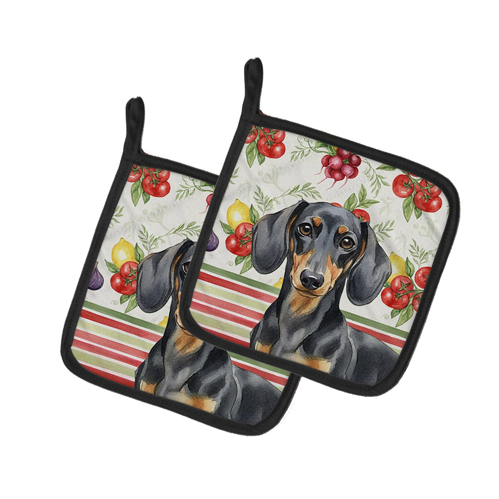 Black and Tan Dachshund Vegetables Pot Holder Set of 2 Heat Resistant Quilted Hot Pads 7.5 x 7.5 Inch, Insulated Kitchen Trivets for Cooking & Baking