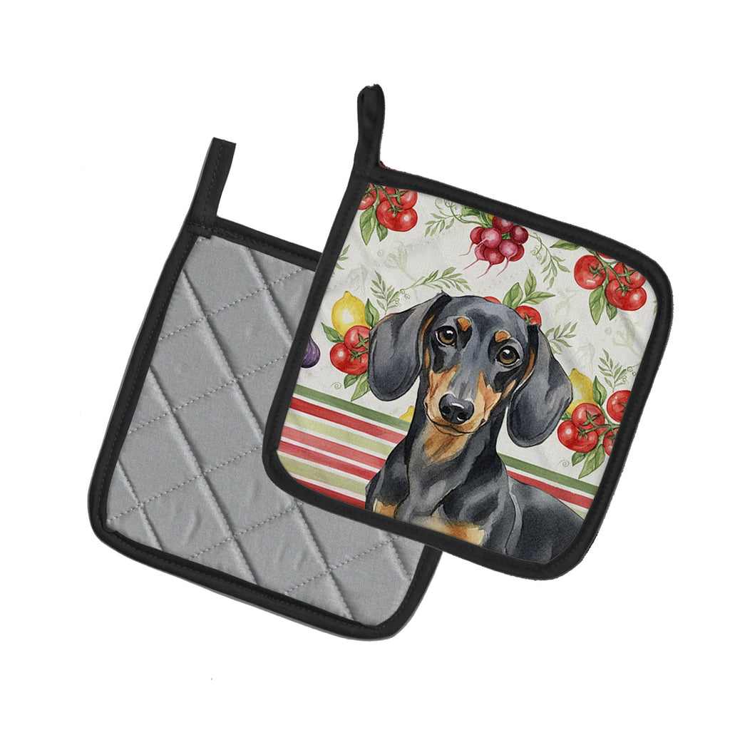 Black and Tan Dachshund Vegetables Pot Holder Set of 2 Heat Resistant Quilted Hot Pads 7.5 x 7.5 Inch, Insulated Kitchen Trivets for Cooking & Baking