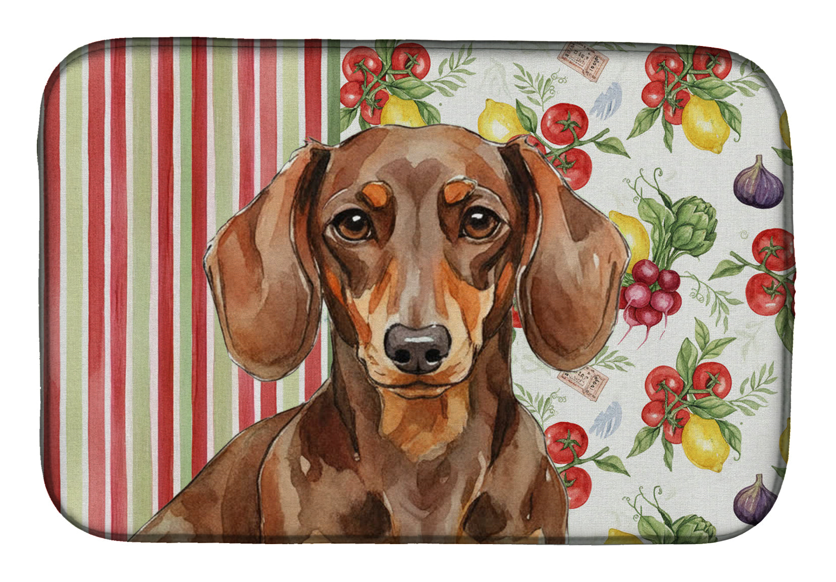 Chocolate and Tan Dachshund Vegetables Dish Drying Mat Absorbent Dish Drying Mat Pad for Kitchen Counter Dish Drainer Mat for Countertop, 14 x 21", Multicolor