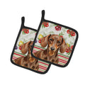 Chocolate and Tan Dachshund Vegetables Pot Holder Set of 2 Heat Resistant Quilted Hot Pads 7.5 x 7.5 Inch, Insulated Kitchen Trivets for Cooking & Baking
