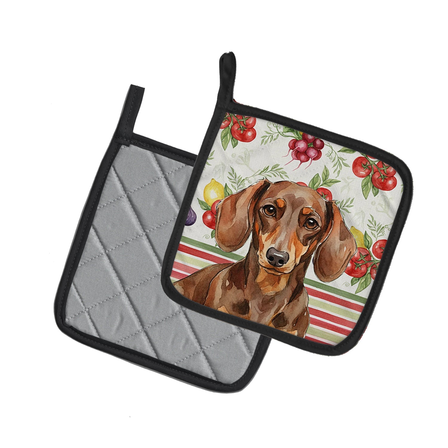 Chocolate and Tan Dachshund Vegetables Pot Holder Set of 2 Heat Resistant Quilted Hot Pads 7.5 x 7.5 Inch, Insulated Kitchen Trivets for Cooking & Baking