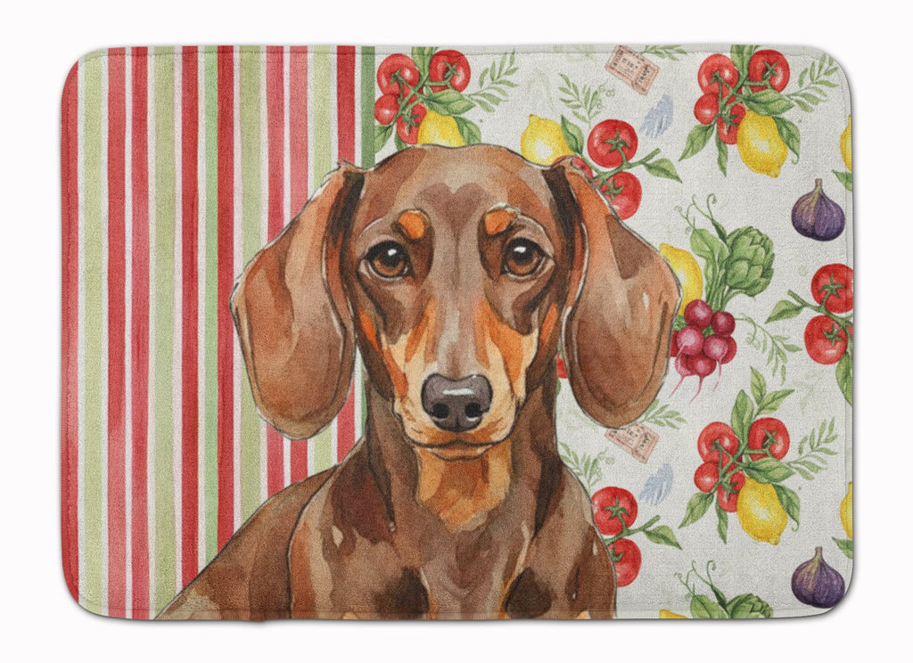 Chocolate and Tan Dachshund Vegetables Memory Foam Kitchen Mat Machine Washable Anti-Fatigue Cushion Comfort Bath or Kitchen Rug