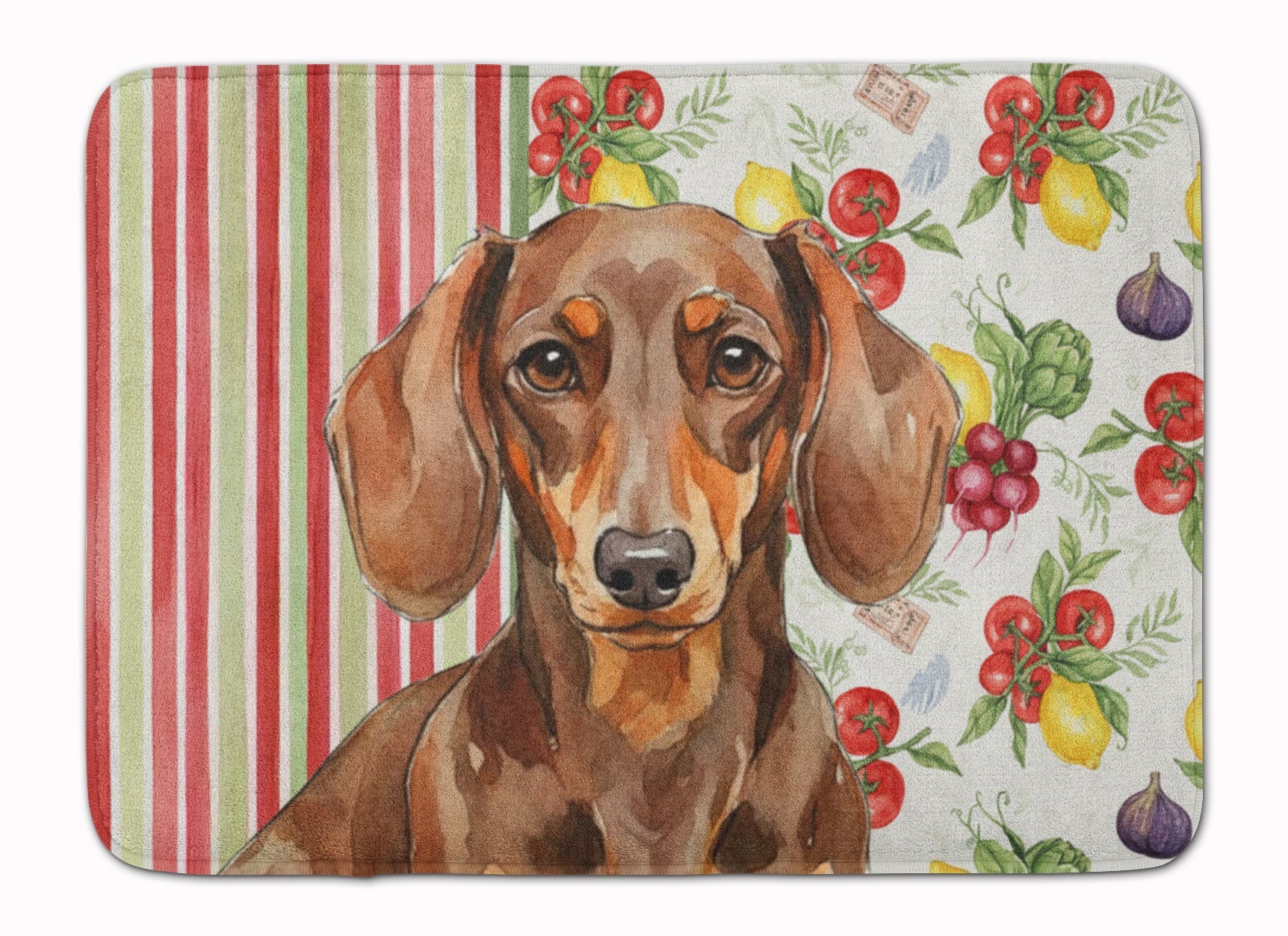 Chocolate and Tan Dachshund Vegetables Memory Foam Kitchen Mat Machine Washable Anti-Fatigue Cushion Comfort Bath or Kitchen Rug