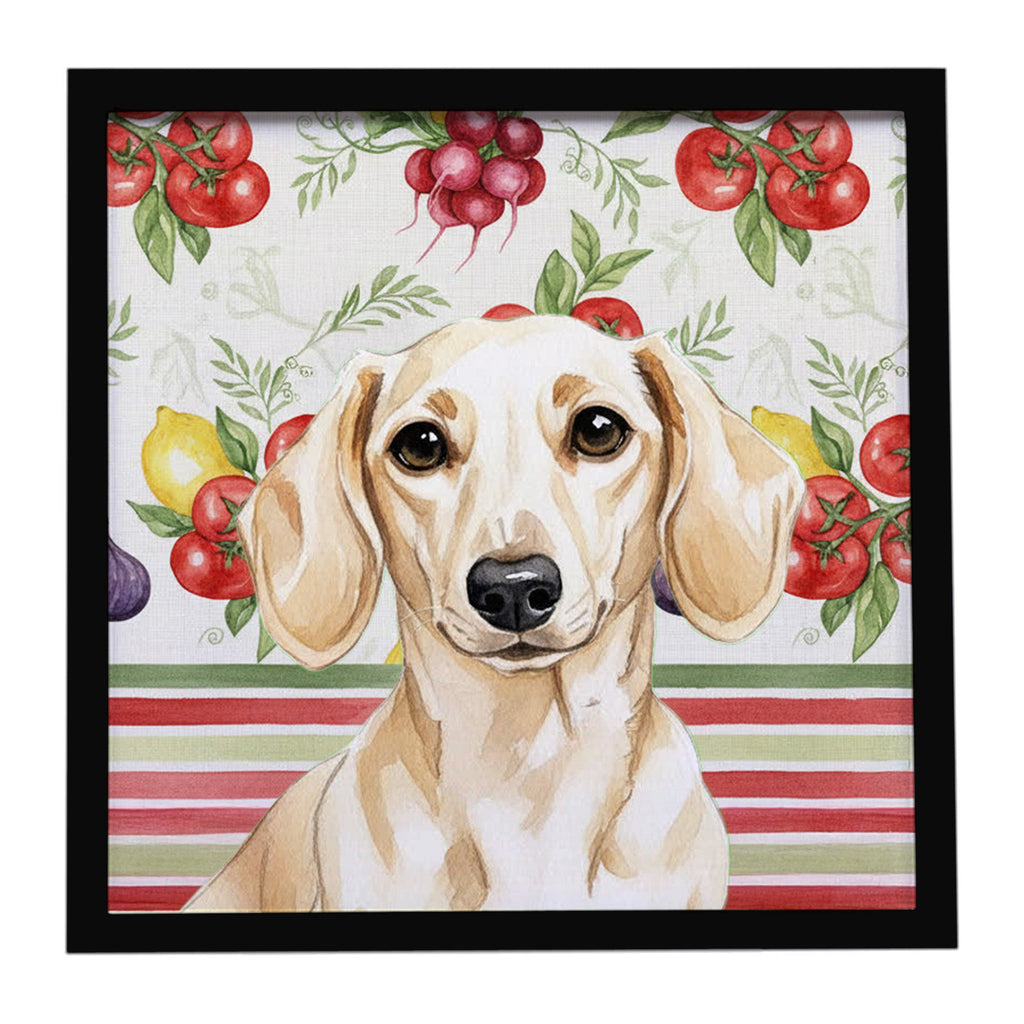 Cream Dachshund Vegetables Framed Metal Print Bathroom, Kitchen, Office, Home Decor Wall Art Ready to Hang, Square, 8X8