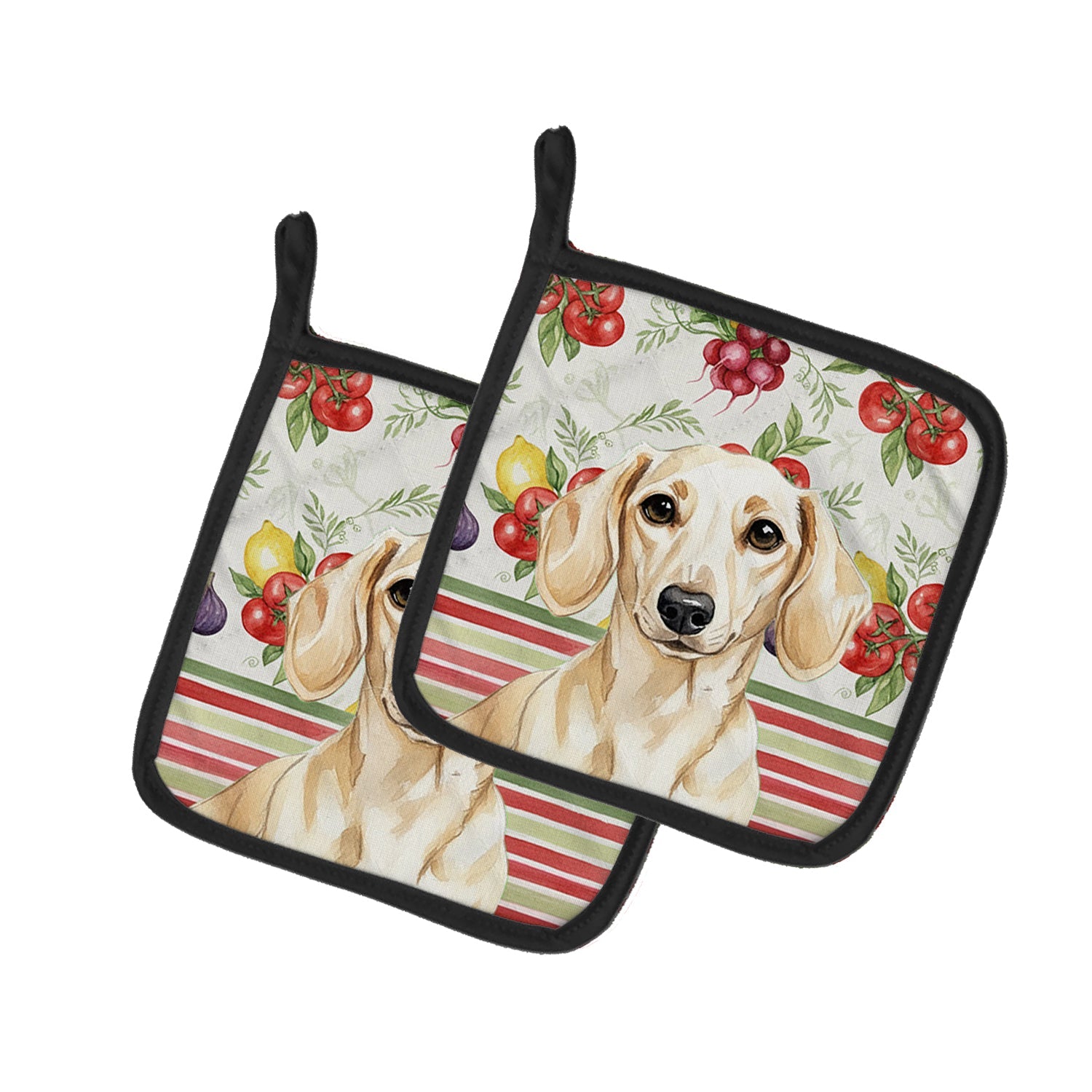 Cream Dachshund Vegetables Pot Holder Set of 2 Heat Resistant Quilted Hot Pads 7.5 x 7.5 Inch, Insulated Kitchen Trivets for Cooking & Baking
