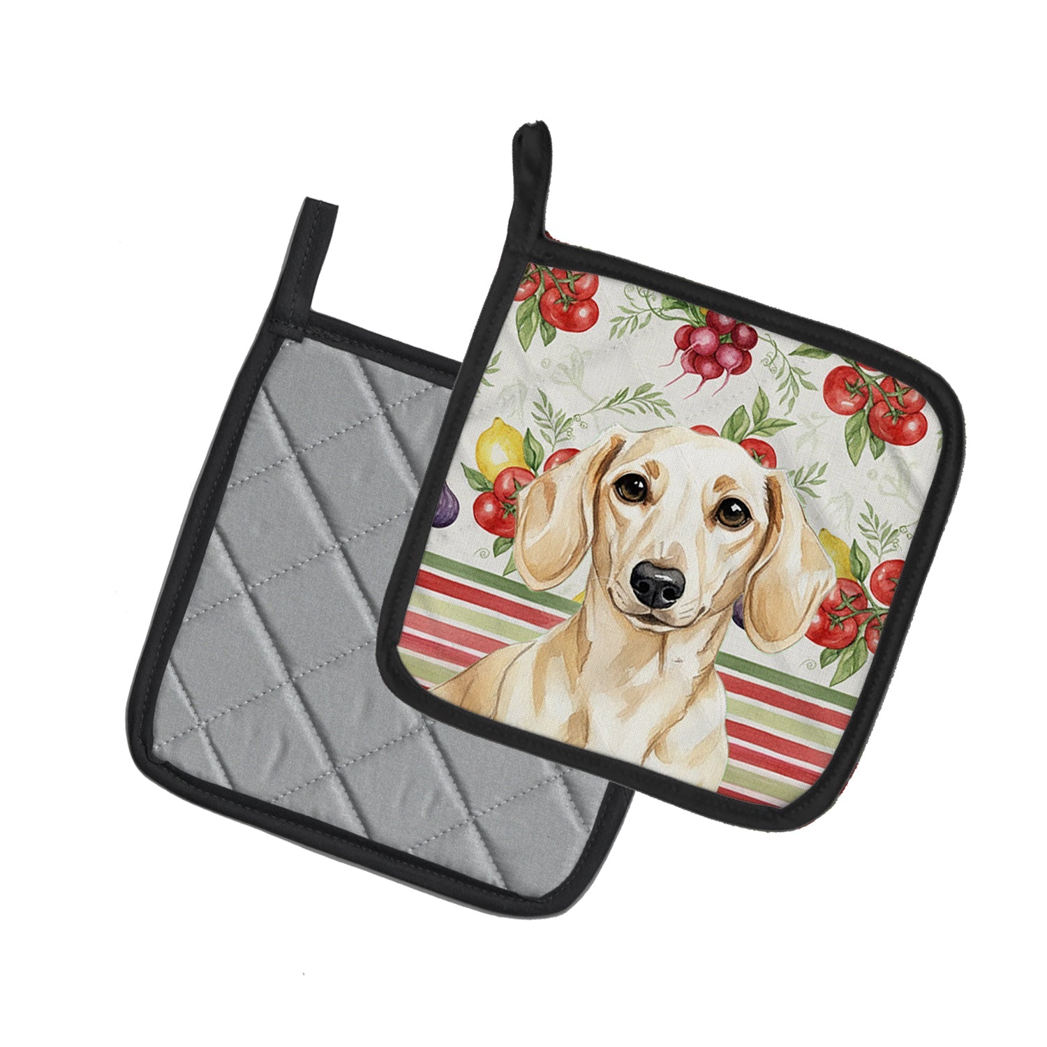 Cream Dachshund Vegetables Pot Holder Set of 2 Heat Resistant Quilted Hot Pads 7.5 x 7.5 Inch, Insulated Kitchen Trivets for Cooking & Baking