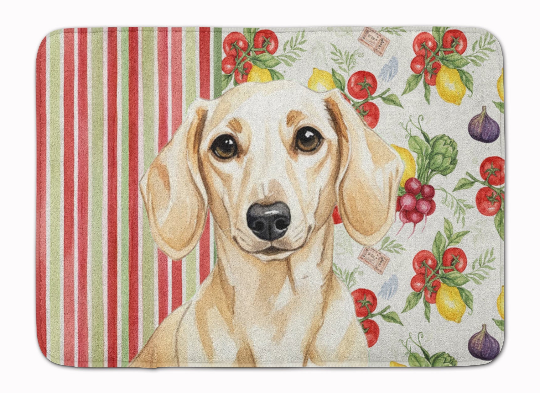 Cream Dachshund Vegetables Memory Foam Kitchen Mat Machine Washable Anti-Fatigue Cushion Comfort Bath or Kitchen Rug