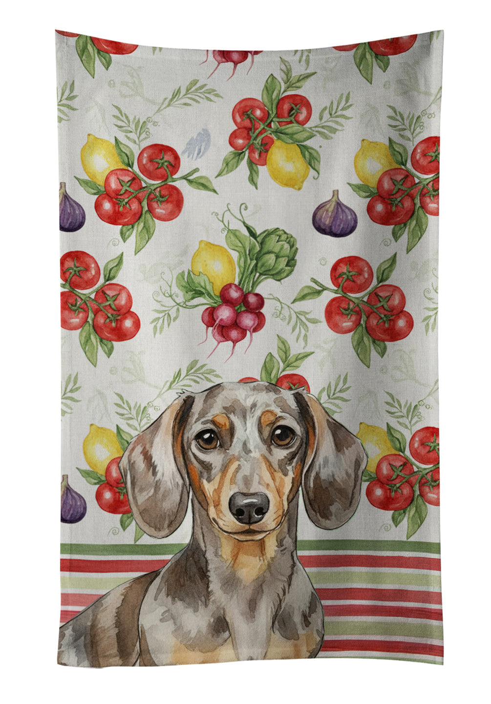 Dapple Dachshund Vegetables Kitchen Towel Velour Plush Front and Cotton Loop Back Machine Washable