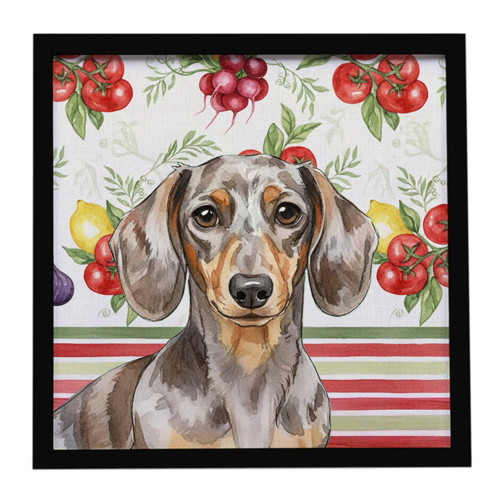 Dapple Dachshund Vegetables Framed Metal Print Bathroom, Kitchen, Office, Home Decor Wall Art Ready to Hang, Square, 8X8