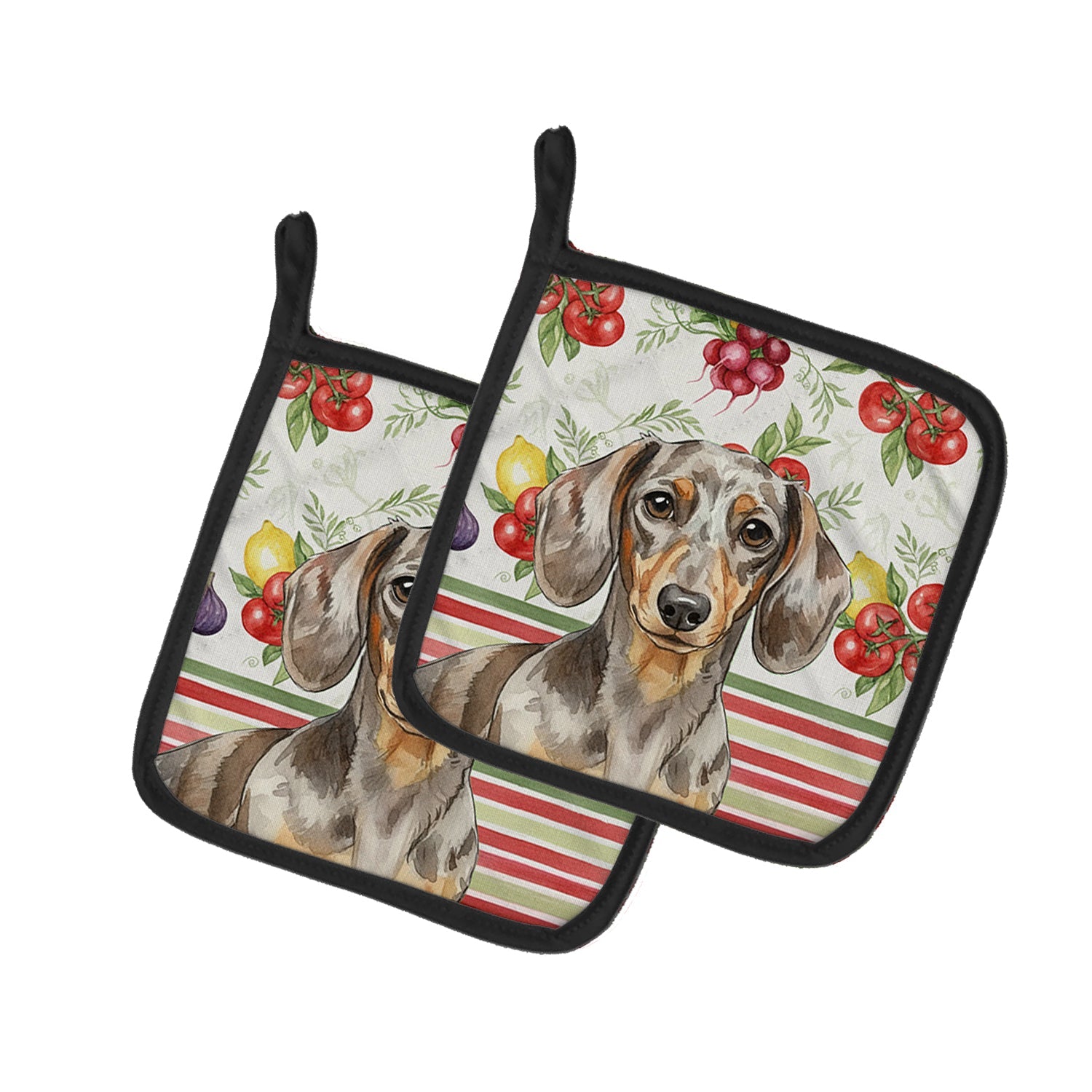 Dapple Dachshund Vegetables Pot Holder Set of 2 Heat Resistant Quilted Hot Pads 7.5 x 7.5 Inch, Insulated Kitchen Trivets for Cooking & Baking