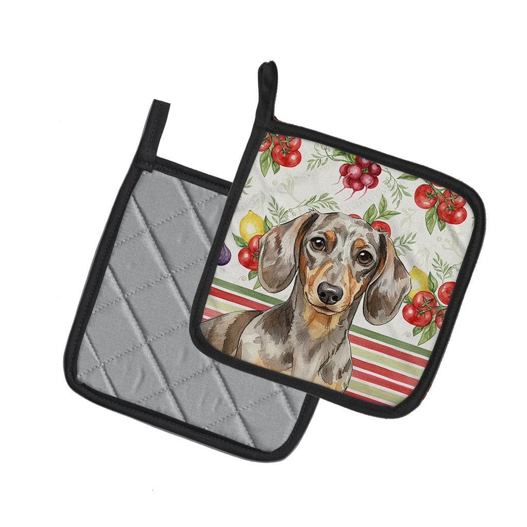 Dapple Dachshund Vegetables Pot Holder Set of 2 Heat Resistant Quilted Hot Pads 7.5 x 7.5 Inch, Insulated Kitchen Trivets for Cooking & Baking