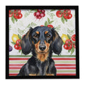 Longhaired Black and Tan Dachshund Vegetables Framed Metal Print Bathroom, Kitchen, Office, Home Decor Wall Art Ready to Hang, Square, 8X8
