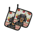Longhaired Black and Tan Dachshund Vegetables Pot Holder Set of 2 Heat Resistant Quilted Hot Pads 7.5 x 7.5 Inch, Insulated Kitchen Trivets for Cooking & Baking