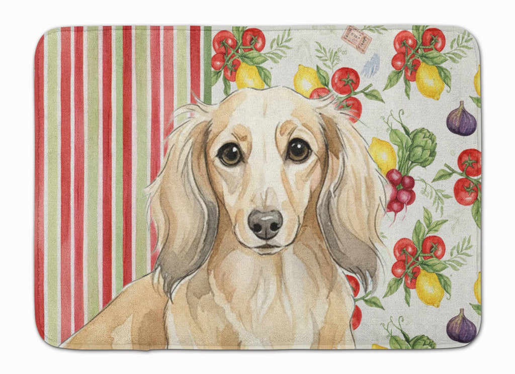 Longhaired Cream Dachshund Vegetables Memory Foam Kitchen Mat Machine Washable Anti-Fatigue Cushion Comfort Bath or Kitchen Rug