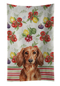 Longhaired Red Dachshund Vegetables Kitchen Towel Velour Plush Front and Cotton Loop Back Machine Washable