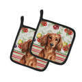 Longhaired Red Dachshund Vegetables Pot Holder Set of 2 Heat Resistant Quilted Hot Pads 7.5 x 7.5 Inch, Insulated Kitchen Trivets for Cooking & Baking