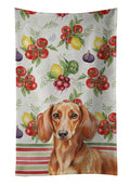 Red Brown Dachshund Vegetables Kitchen Towel Velour Plush Front and Cotton Loop Back Machine Washable