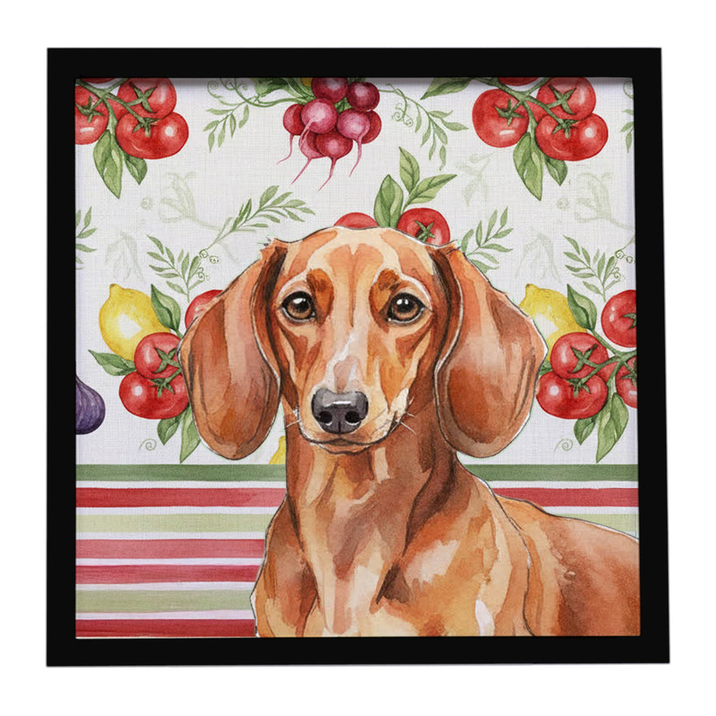 Red Brown Dachshund Vegetables Framed Metal Print Bathroom, Kitchen, Office, Home Decor Wall Art Ready to Hang, Square, 8X8