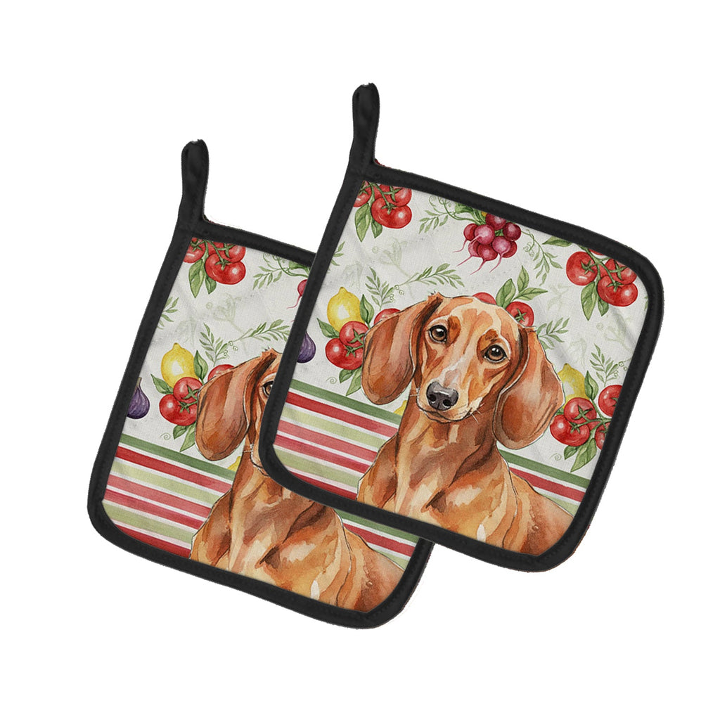 Red Brown Dachshund Vegetables Pot Holder Set of 2 Heat Resistant Quilted Hot Pads 7.5 x 7.5 Inch, Insulated Kitchen Trivets for Cooking & Baking