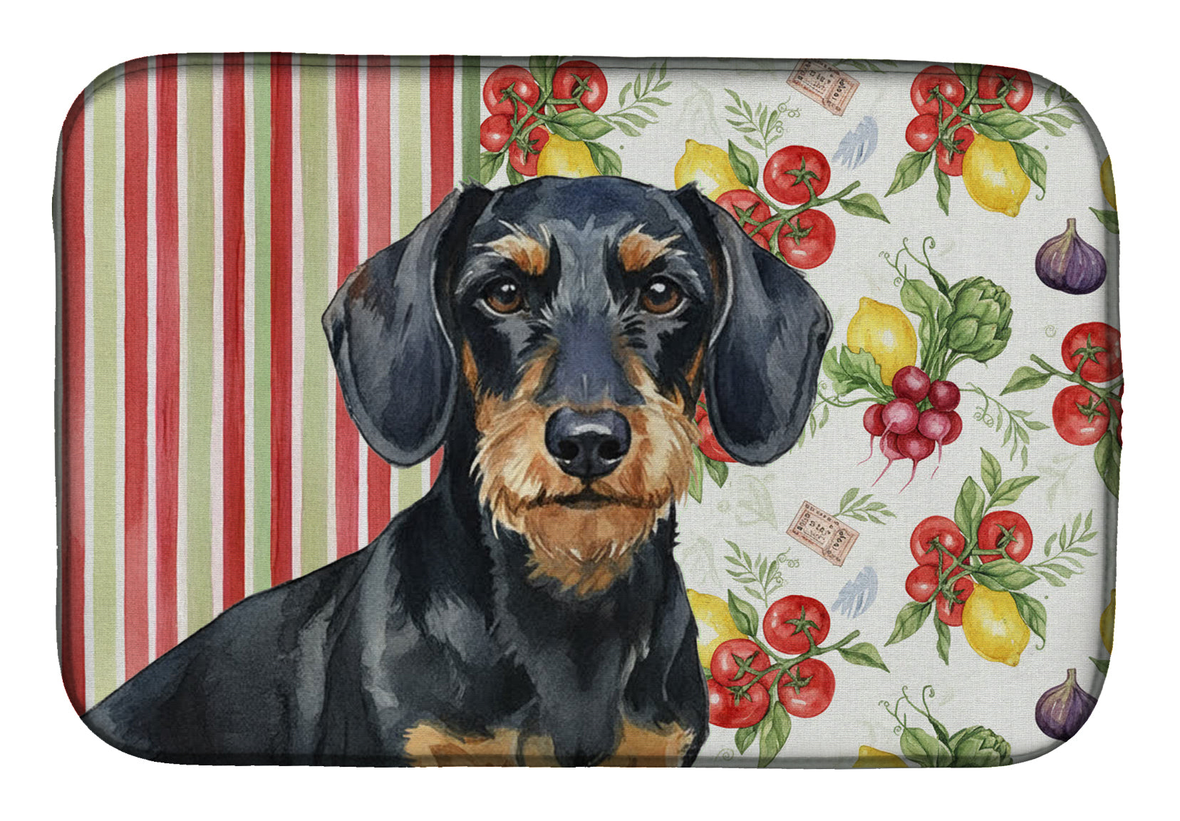 Wirehaired Black and Tan Dachshund Vegetables Dish Drying Mat Absorbent Dish Drying Mat Pad for Kitchen Counter Dish Drainer Mat for Countertop, 14 x 21", Multicolor