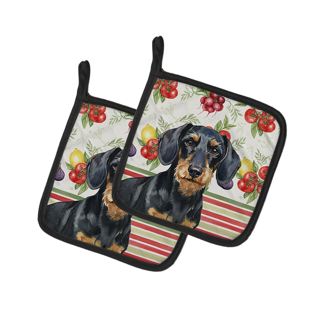 Wirehaired Black and Tan Dachshund Vegetables Pot Holder Set of 2 Heat Resistant Quilted Hot Pads 7.5 x 7.5 Inch, Insulated Kitchen Trivets for Cooking & Baking