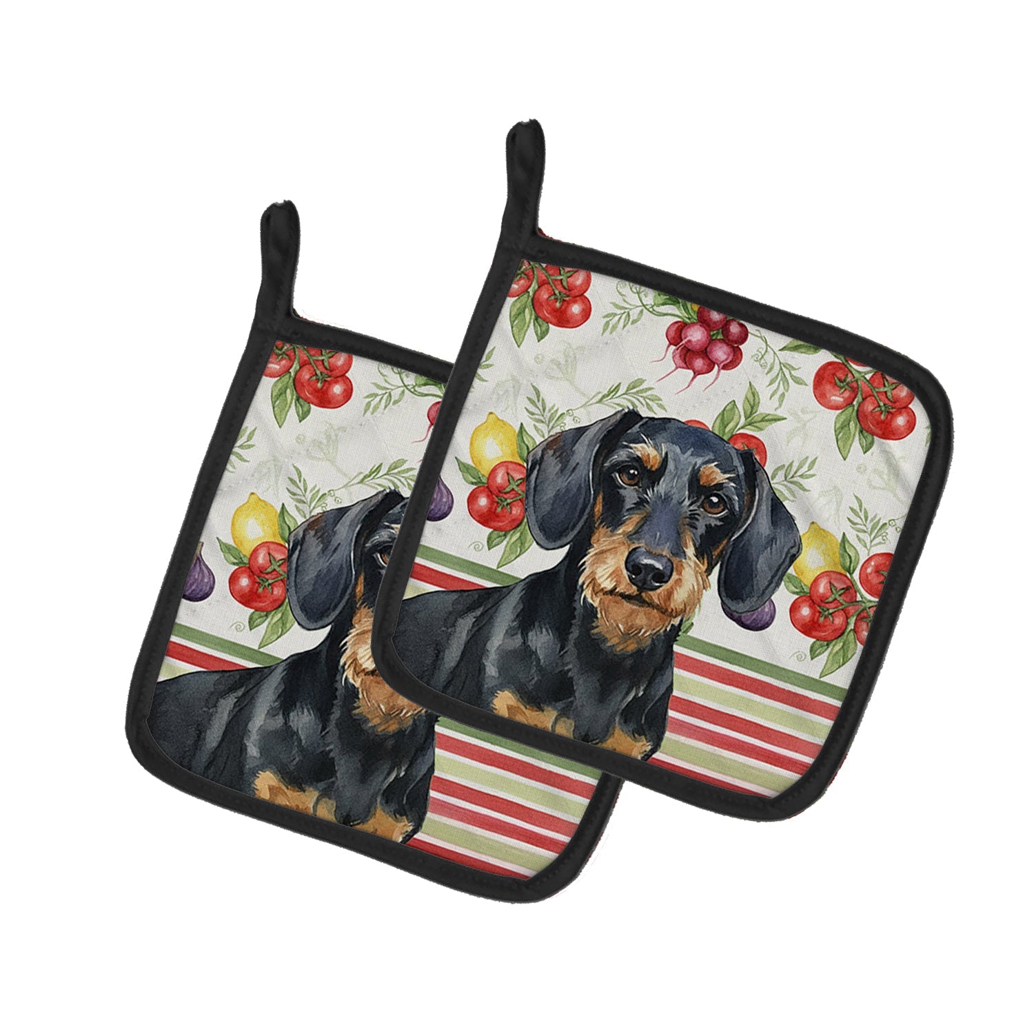 Wirehaired Black and Tan Dachshund Vegetables Pot Holder Set of 2 Heat Resistant Quilted Hot Pads 7.5 x 7.5 Inch, Insulated Kitchen Trivets for Cooking & Baking