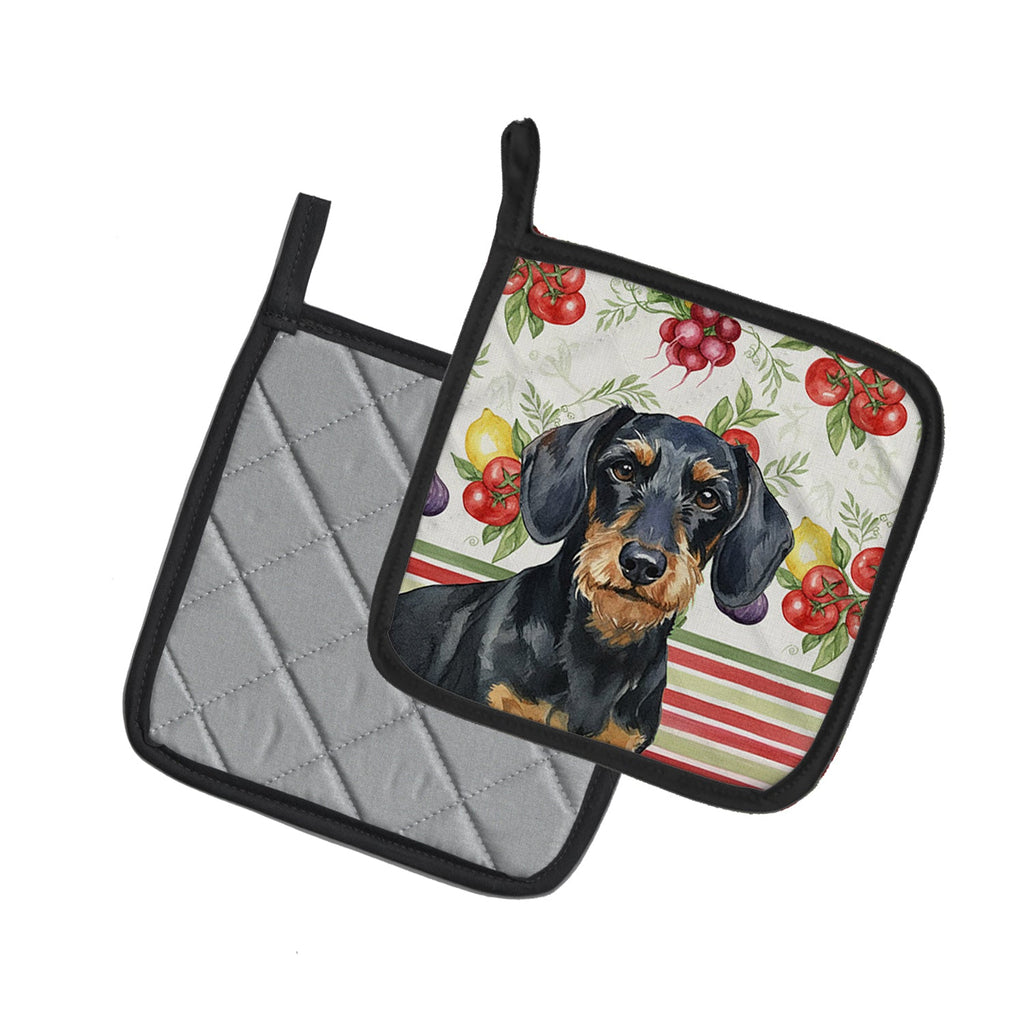Wirehaired Black and Tan Dachshund Vegetables Pot Holder Set of 2 Heat Resistant Quilted Hot Pads 7.5 x 7.5 Inch, Insulated Kitchen Trivets for Cooking & Baking