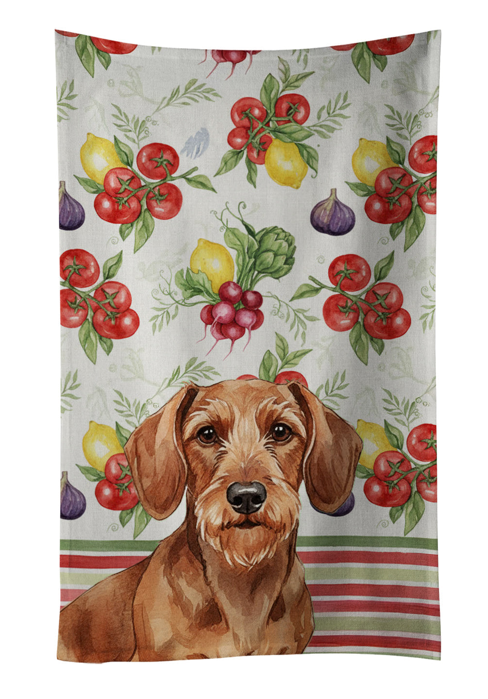 Wirehaired Red Dachshund Vegetables Kitchen Towel Velour Plush Front and Cotton Loop Back Machine Washable