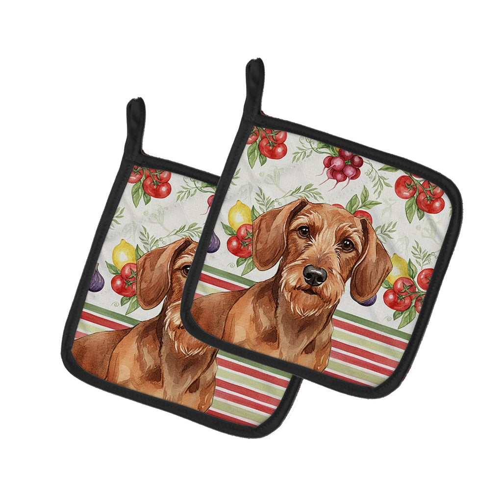 Wirehaired Red Dachshund Vegetables Pot Holder Set of 2 Heat Resistant Quilted Hot Pads 7.5 x 7.5 Inch, Insulated Kitchen Trivets for Cooking & Baking