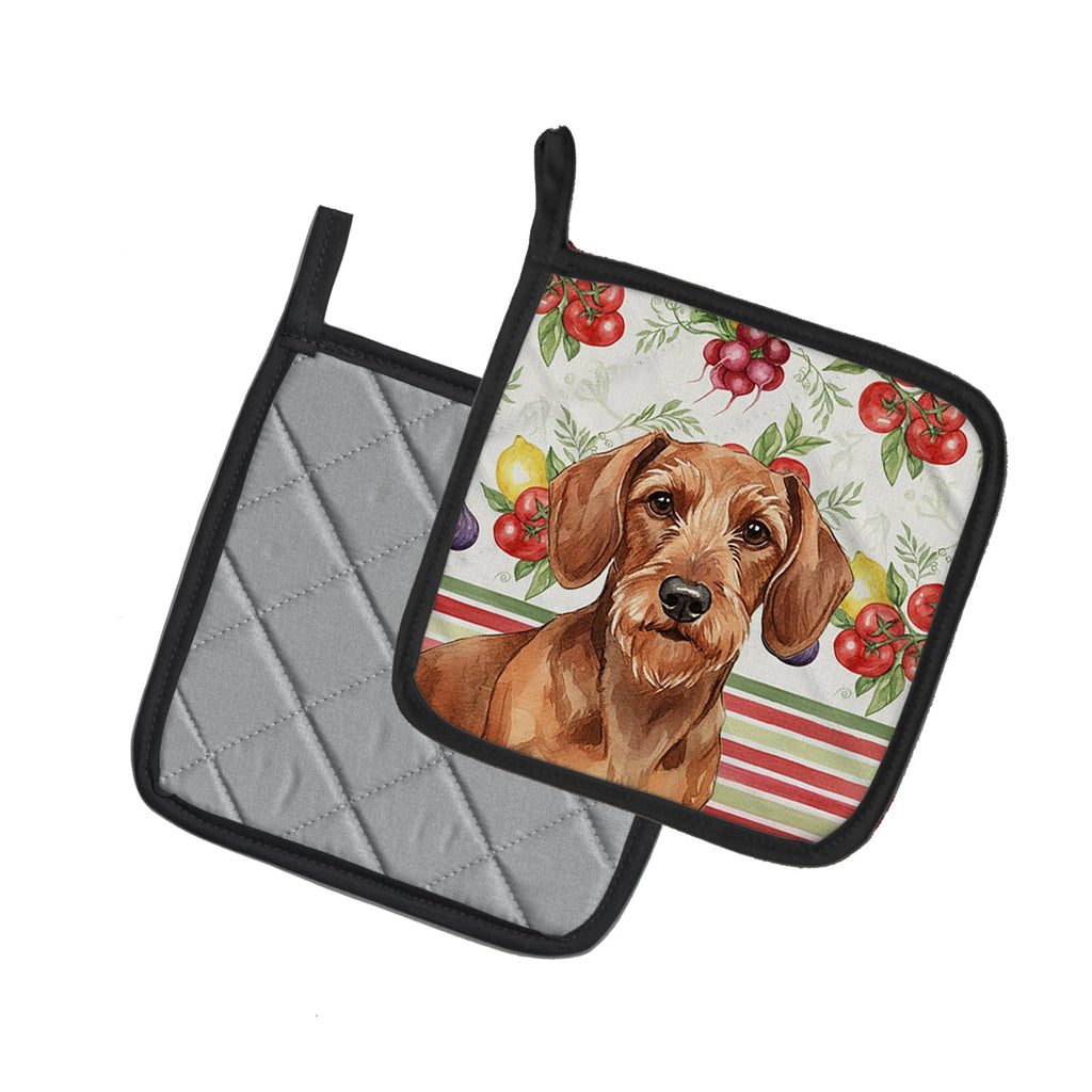 Wirehaired Red Dachshund Vegetables Pot Holder Set of 2 Heat Resistant Quilted Hot Pads 7.5 x 7.5 Inch, Insulated Kitchen Trivets for Cooking & Baking