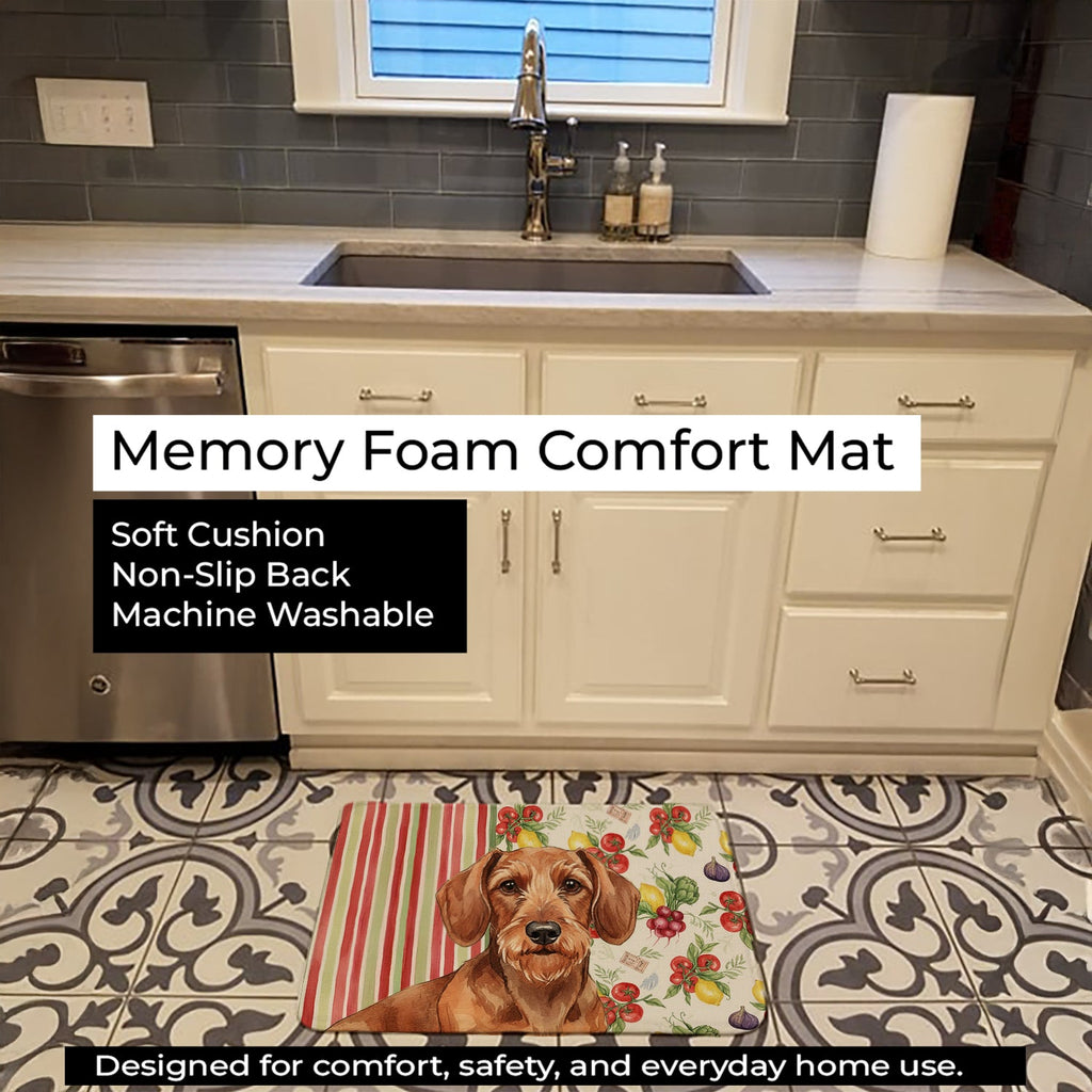 Wirehaired Red Dachshund Vegetables Memory Foam Kitchen Mat Machine Washable Anti-Fatigue Cushion Comfort Bath or Kitchen Rug