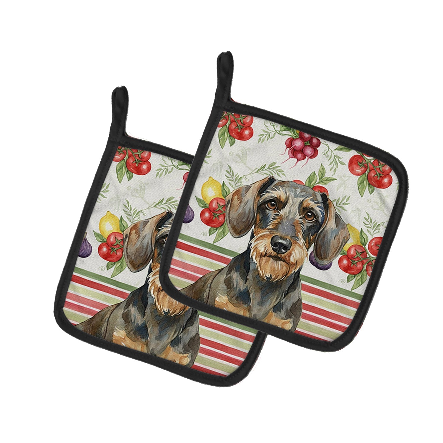 Wirehaired Wild Boar Dachshund Vegetables Pot Holder Set of 2 Heat Resistant Quilted Hot Pads 7.5 x 7.5 Inch, Insulated Kitchen Trivets for Cooking & Baking