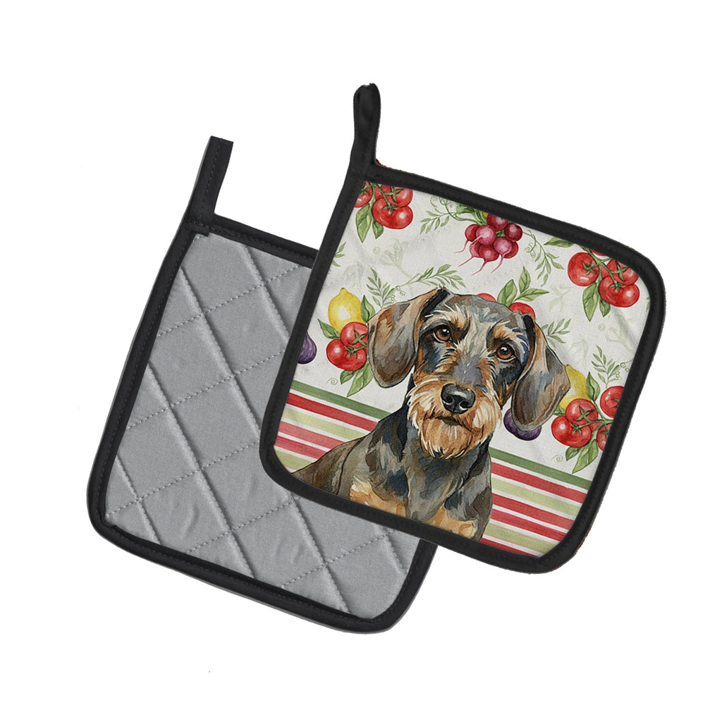 Wirehaired Wild Boar Dachshund Vegetables Pot Holder Set of 2 Heat Resistant Quilted Hot Pads 7.5 x 7.5 Inch, Insulated Kitchen Trivets for Cooking & Baking