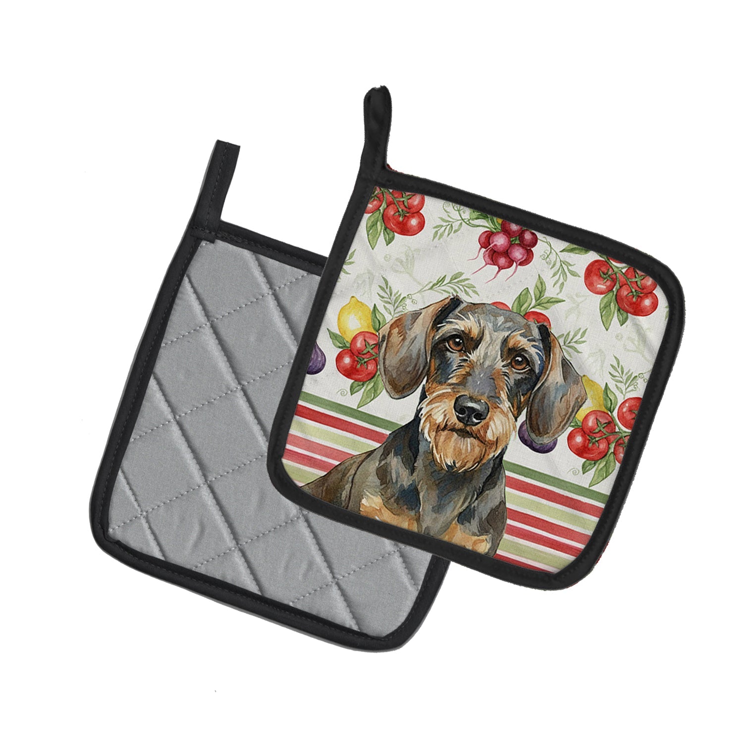 Wirehaired Wild Boar Dachshund Vegetables Pot Holder Set of 2 Heat Resistant Quilted Hot Pads 7.5 x 7.5 Inch, Insulated Kitchen Trivets for Cooking & Baking