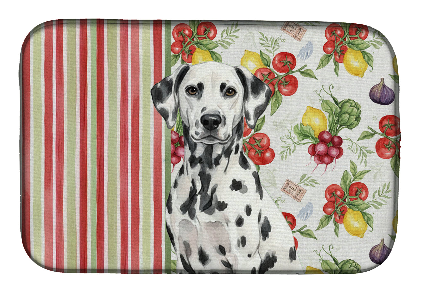 Dalmatian Vegetables Dish Drying Mat Absorbent Dish Drying Mat Pad for Kitchen Counter Dish Drainer Mat for Countertop, 14 x 21", Multicolor